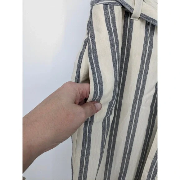 Rebecca Minkoff Wide Leg Pants Women 4 Cream Striped Belted Cotton Resort Office - Picture 5 of 12